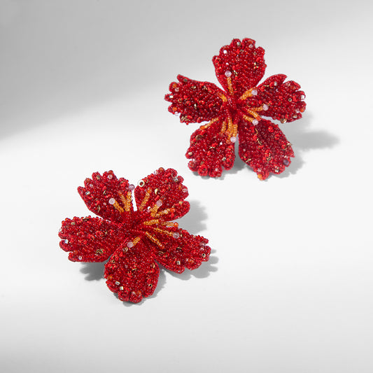 Deepa Gurnani handmade Hibiscus Earrings in Red color