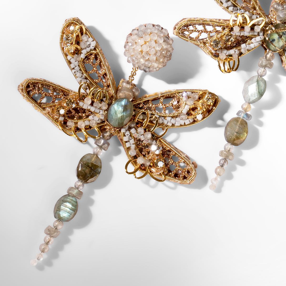 Close up of Deepa Gurnani Dragonflies Earrings 