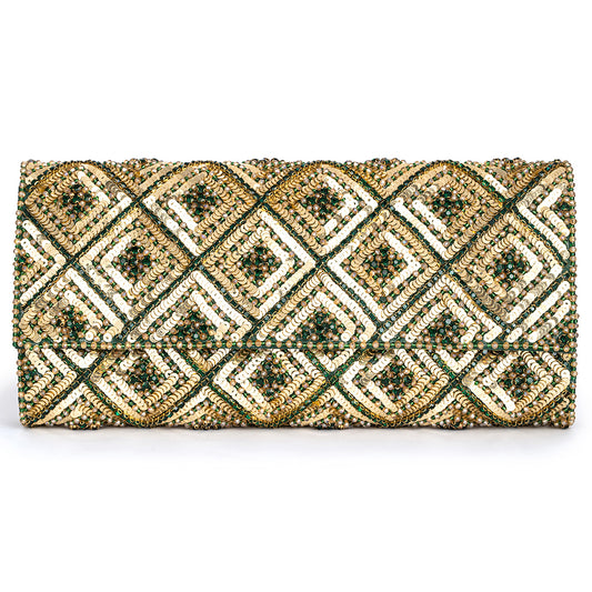 Deepa Gurnani Cadenza Clutch in Emerald color