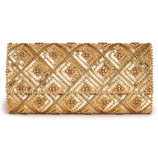 Deepa Gurnani Cadenza Clutch in Gold color