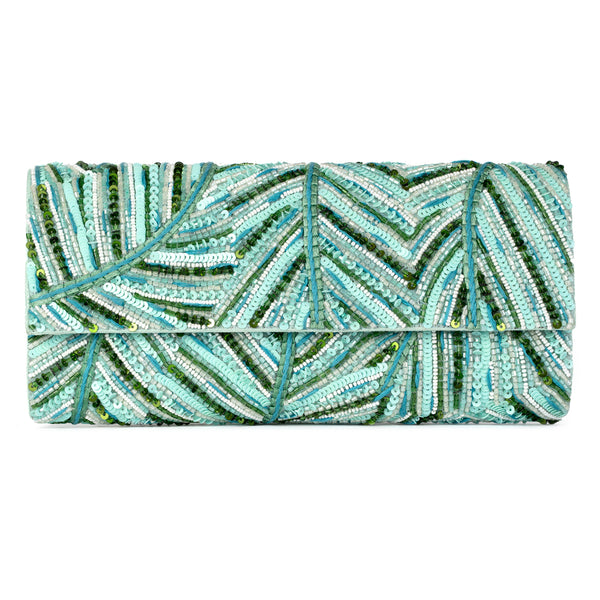 Deepa Gurnani Brissa Clutch in aqua color