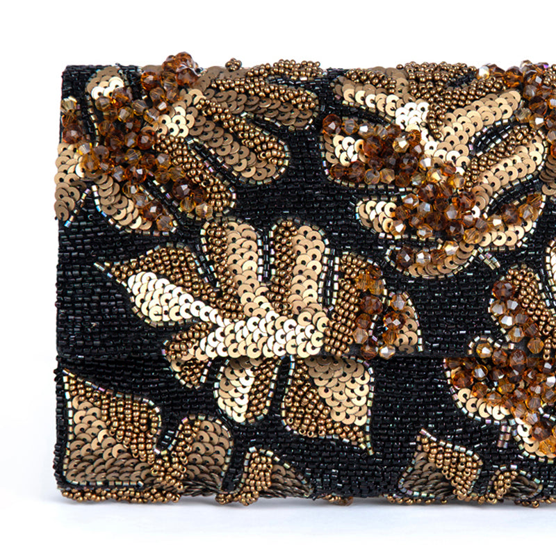 Detail Of Deepa Gurnani Handmade Myrene Clutch in Brown color