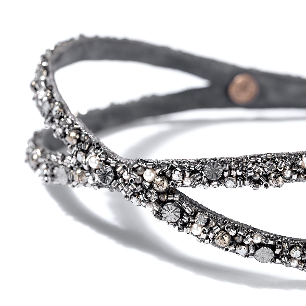 Detail of Deepa by Deepa Gurnani Handmade Axel Headband Gunmetal Color