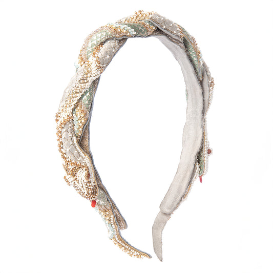 Deepa Gurnani handmade the Fifer headband in mint color