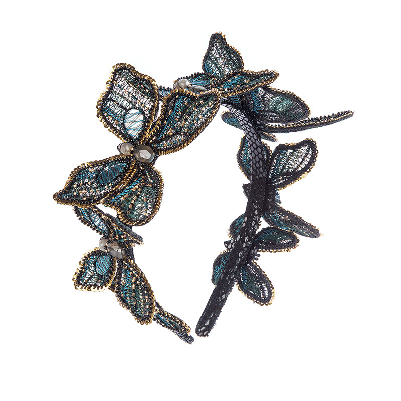 Deepa Gurnani handmade the Larissa headband in Teal color