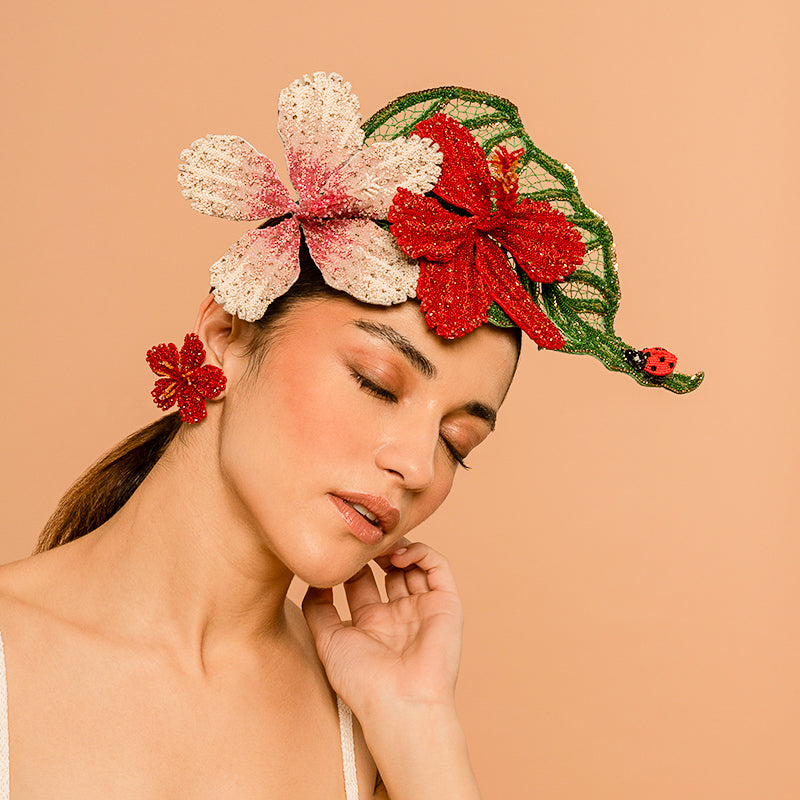 Model Wearing Deepa Gurnani handmade Aroma Headband in Green color