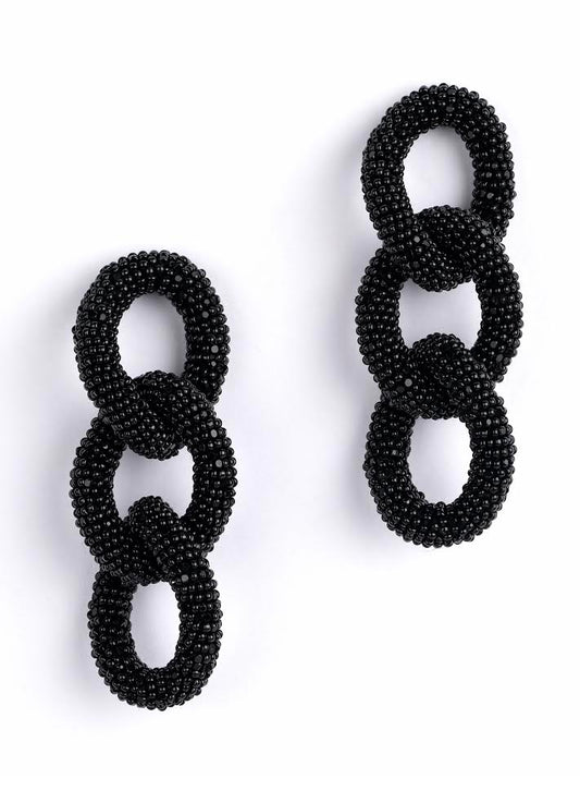 Black beaded three link post earrings