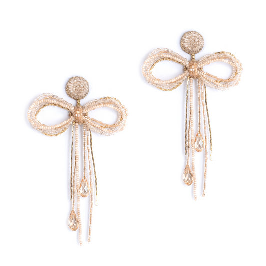 Deepa Gurnani Handmade Coquette Earrings in Champagne