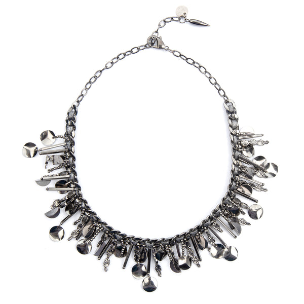 Deepa by Deepa Gurnani Handmade Chitra Necklace in Gunmetal color