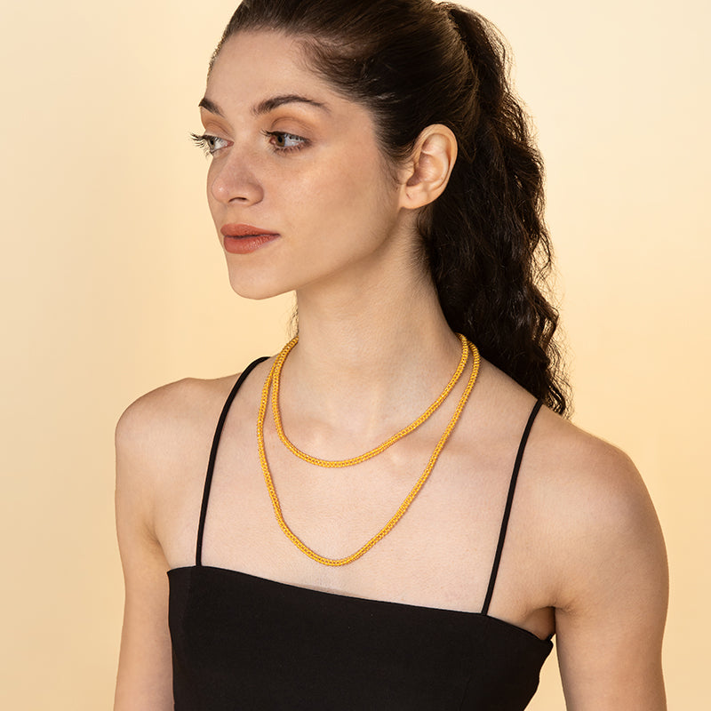 Model Wearing Deepa by Deepa Gurnani Handmade Bethany necklace in Yellow color