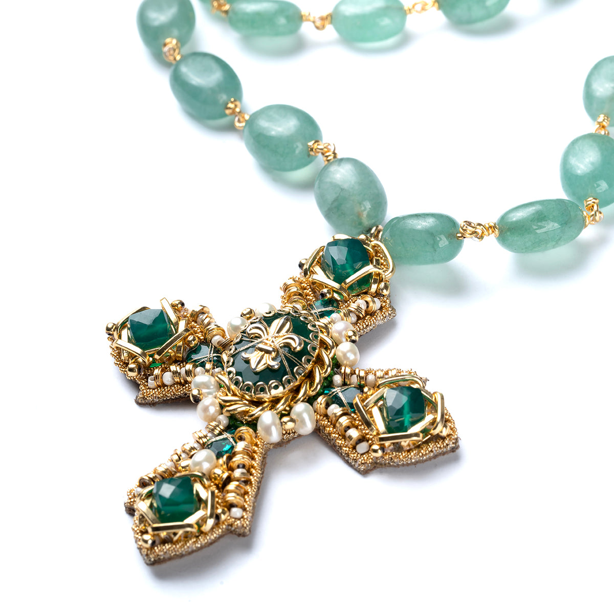 Detail of Deepa Gurnani Esthelda Necklace in Emerald color