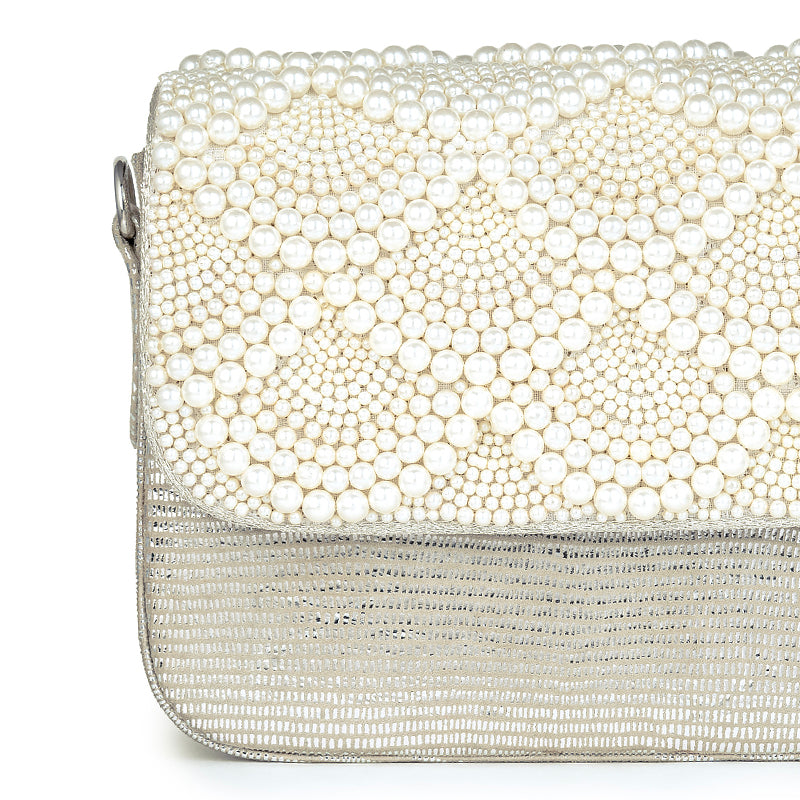 Detail Of Deepa Gurnani Handmade Sloane clutch in Ivory color