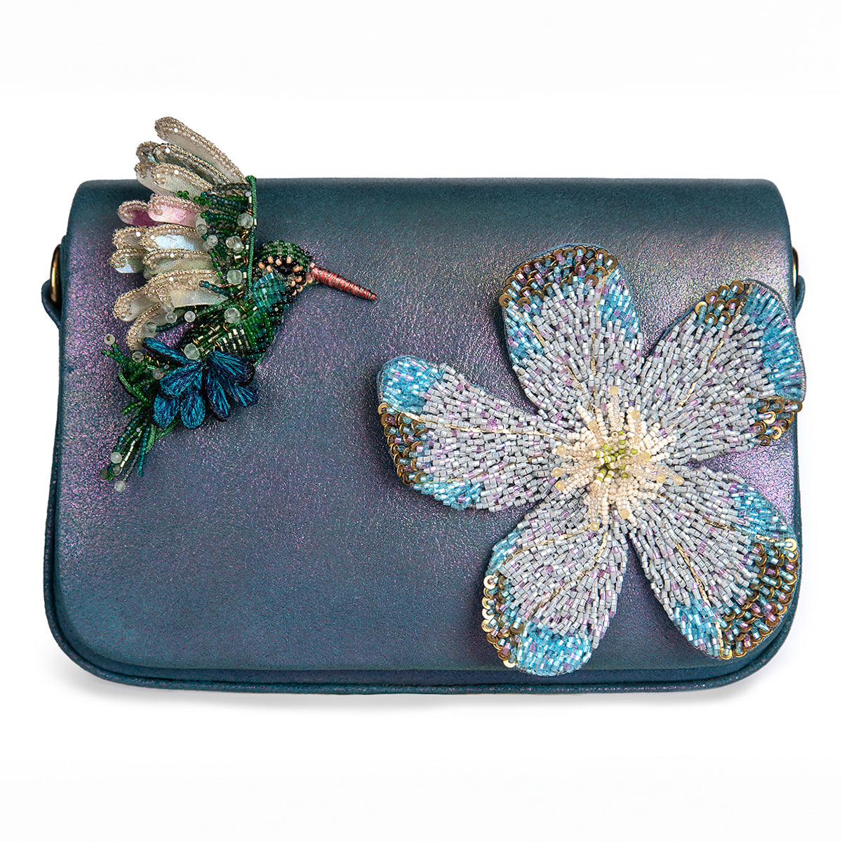 Deepa Gurnani Hummingbird clutch in blue color