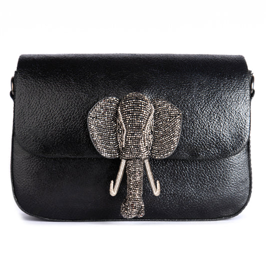 Deepa Gurnani Handmade Elephant clutch in black color