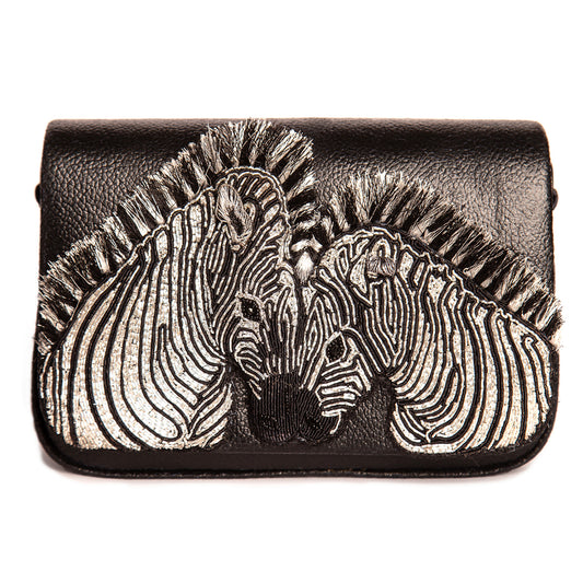 Deepa Gurnani Handmade Zebra clutch in black color