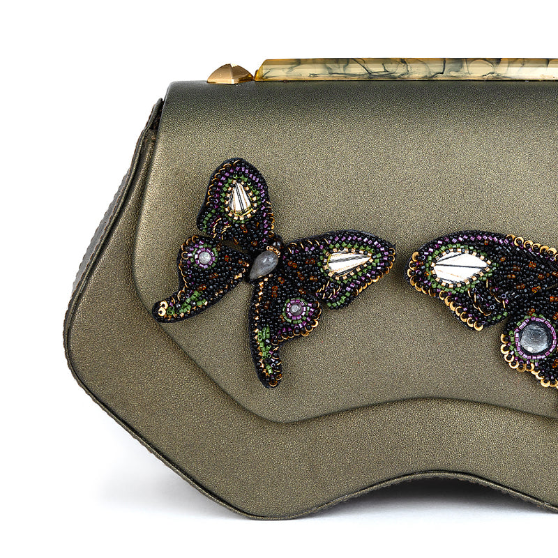 Detail Of Deepa Gurnani Handmade Chrysalis clutch in Green color