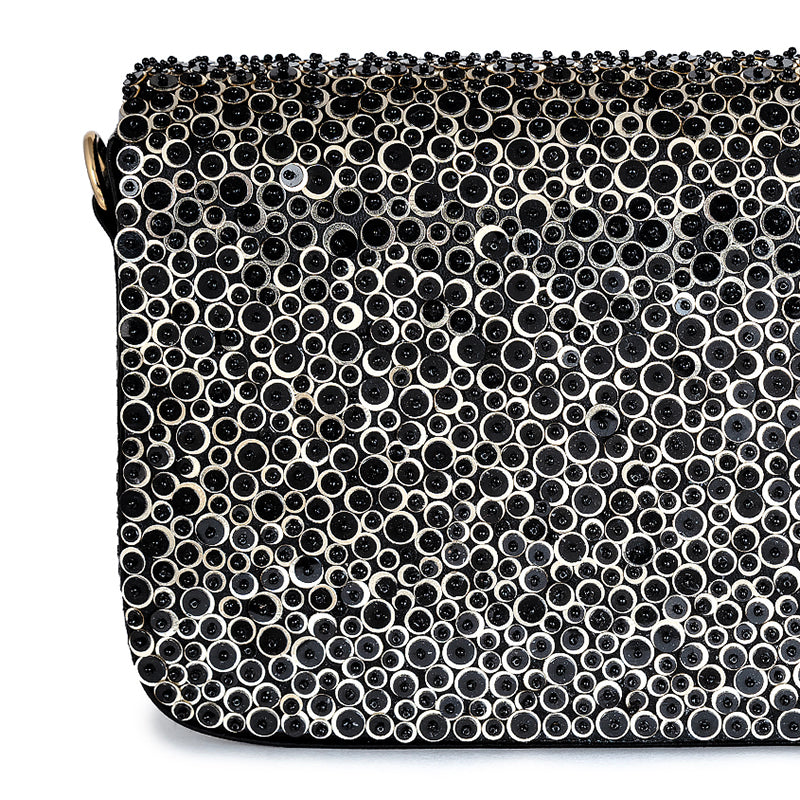 Detail Of Deepa Gurnani Handmade Mason clutch in Black color