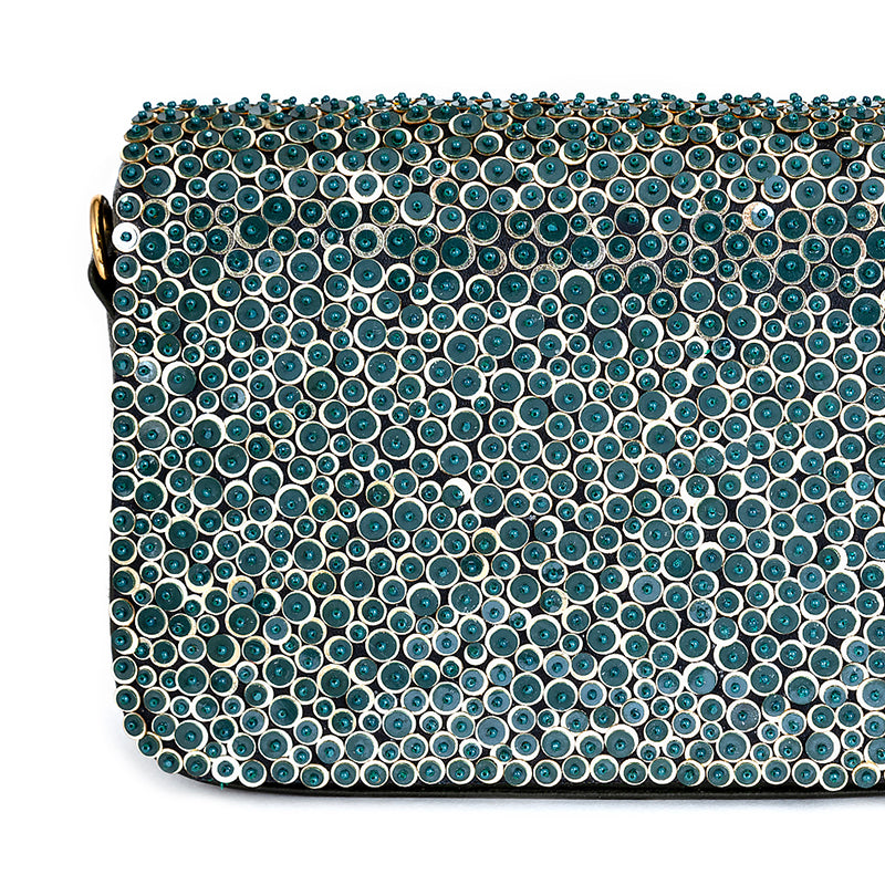 Detail Of Deepa Gurnani Mason clutch in Emerald  color