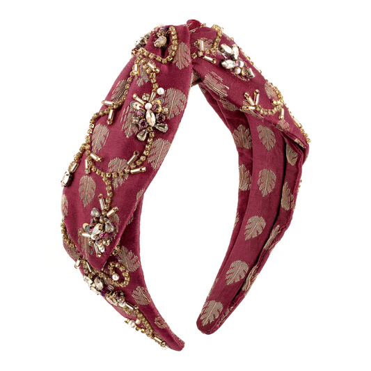 Deepa By Deepa Gurnani Hand Embroided Colie Headband in Maroon Color