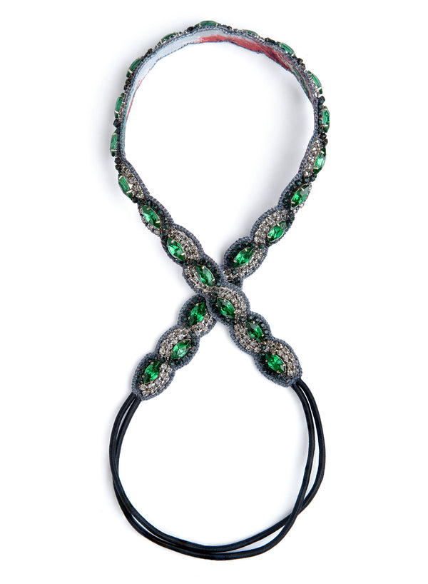 Deepa Gurnani Zeta Headband in emerald color