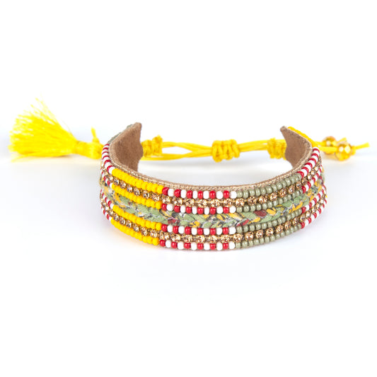 Unique Deepa Gurnani Hand Embroidered Kaitlin Bracelet in Yellow