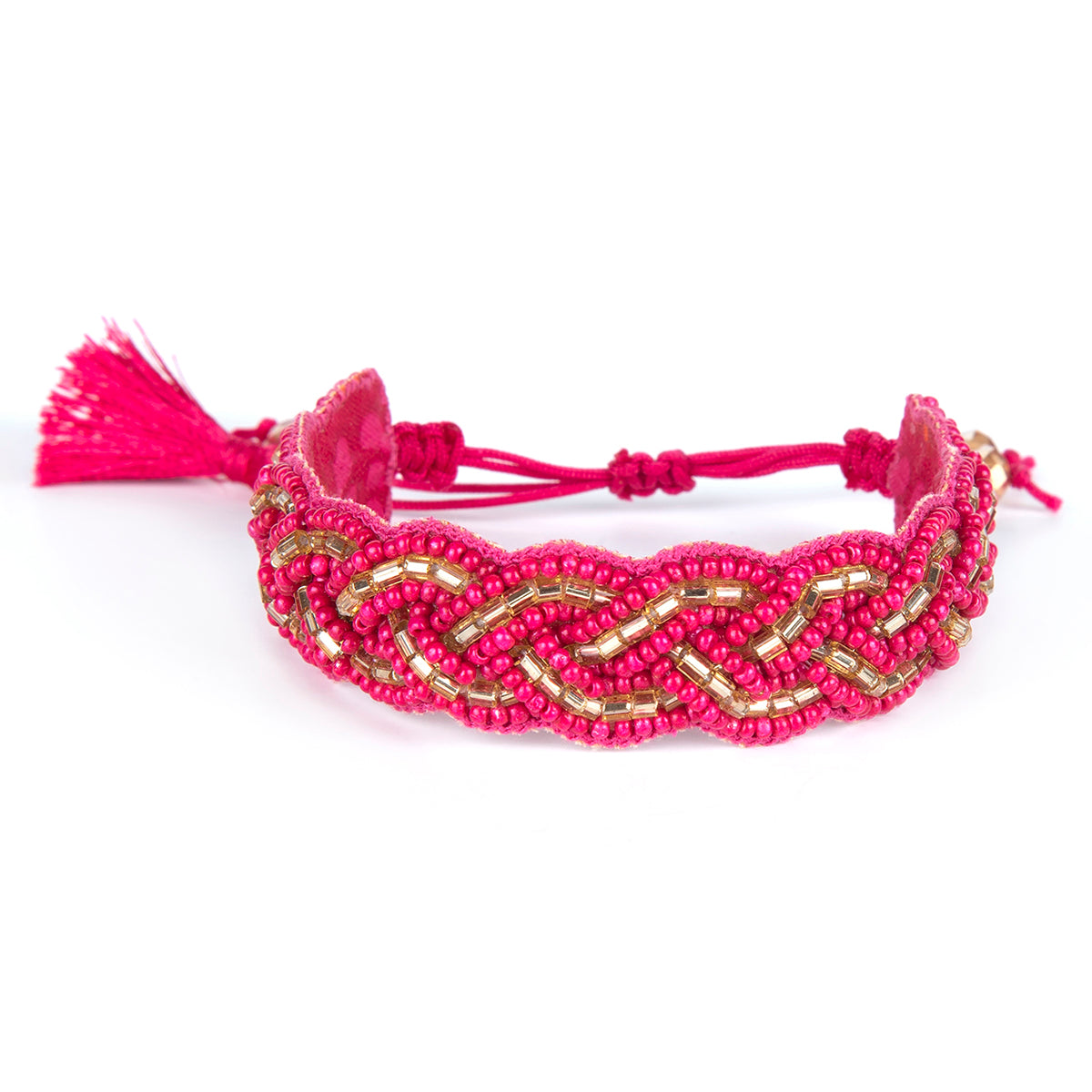 Braided embellished pull cord Fuchsia color Bradie Bracelet