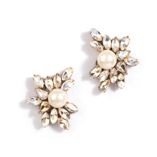 handmade gold crystal pearl stud earrings