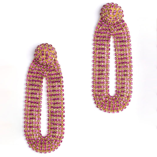 Our light weight Shyna Earrings are handmade with glass crystals in an oval drop shape.