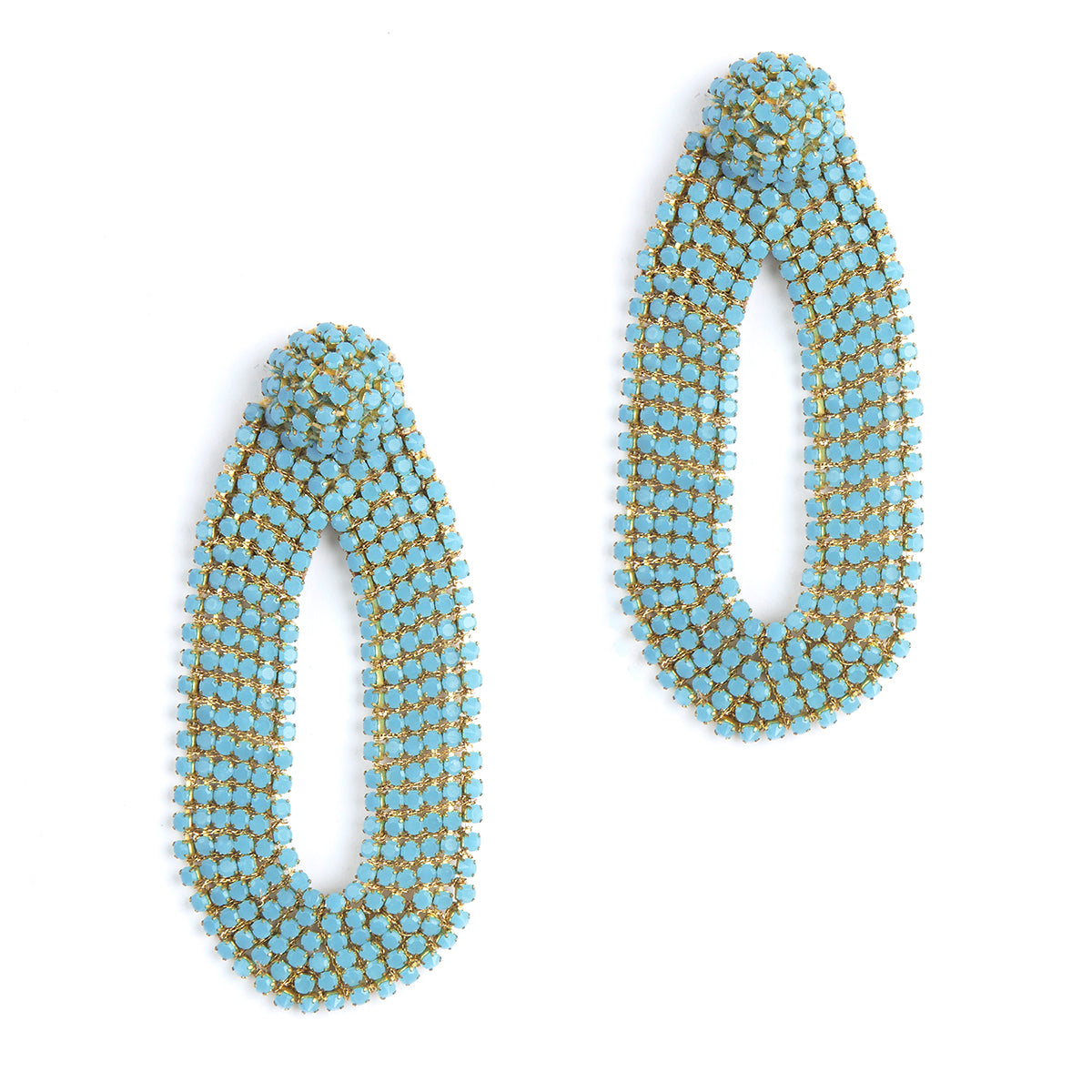 Our light weight Bianca Earrings are handmade with glass crystals in an oval drop shape.  