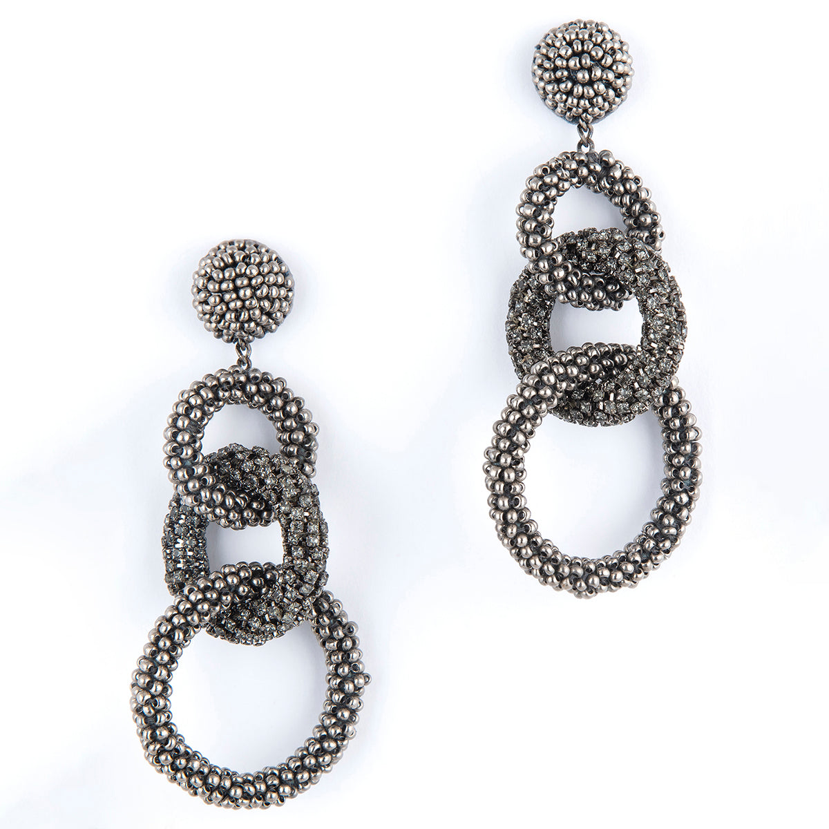 Deepa by Deepa Gurnani Hand Embroidered Sienna Earrings in Gunmetal color