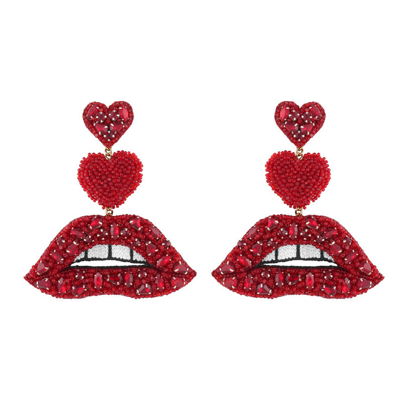 Handmade Luscious crystal red lip earrings by Deepa Gurnani