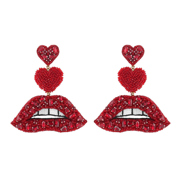 Handmade Luscious crystal red lip earrings by Deepa Gurnani