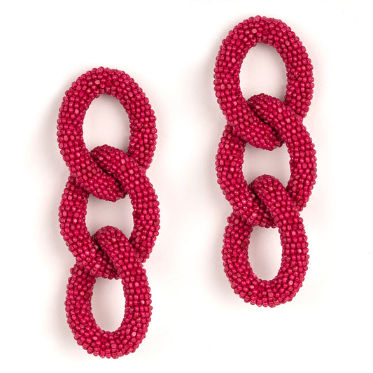 Handmade Deepa Gurnani three link Linka Earrings in Fuschia