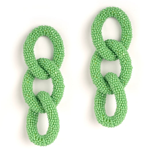 Handmade Deepa Gurnani three link Linka Earrings in Green.