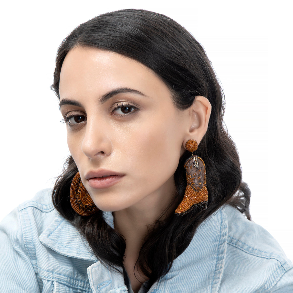 Model Wearing Cowboy Earrings