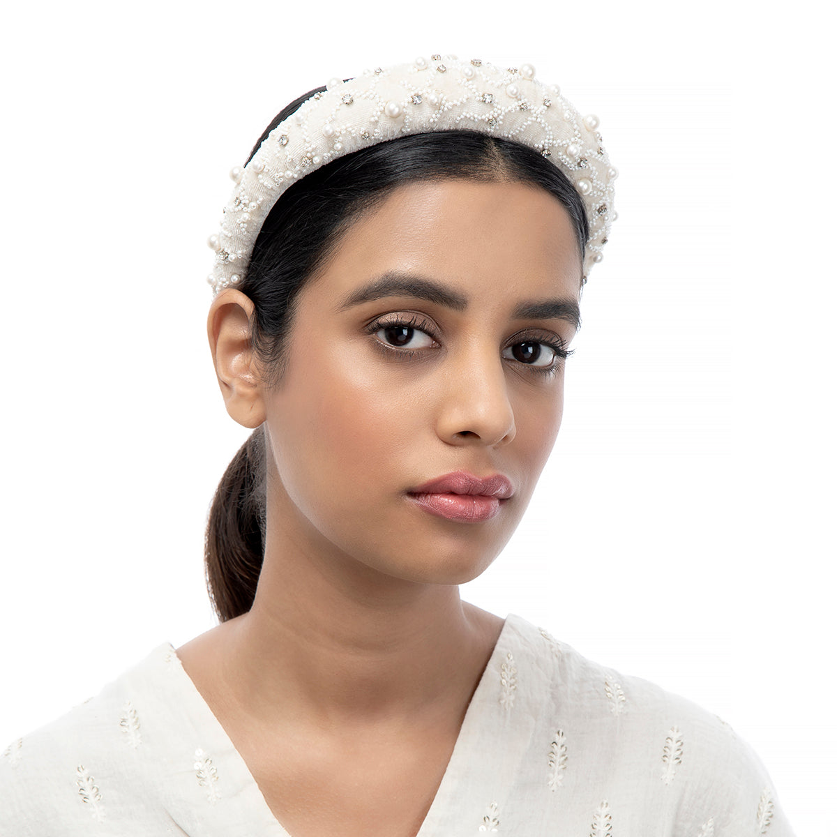 Model wearing Deepa by Deepa Gurnani handmade Kareena Headband