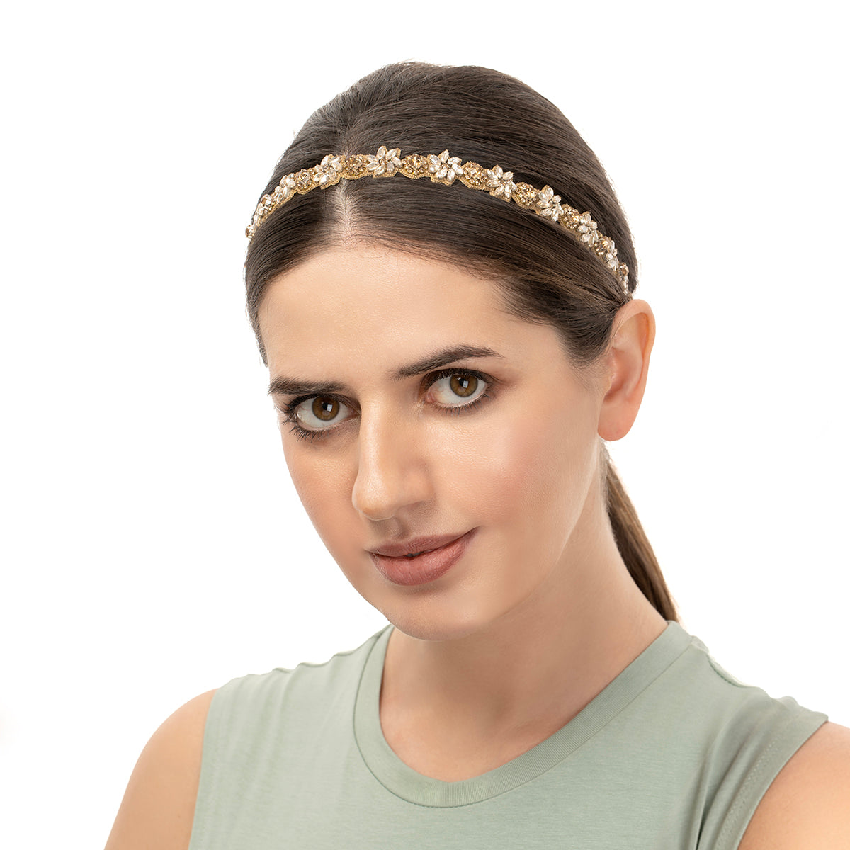 Model wearing handmade Wrenly Headband