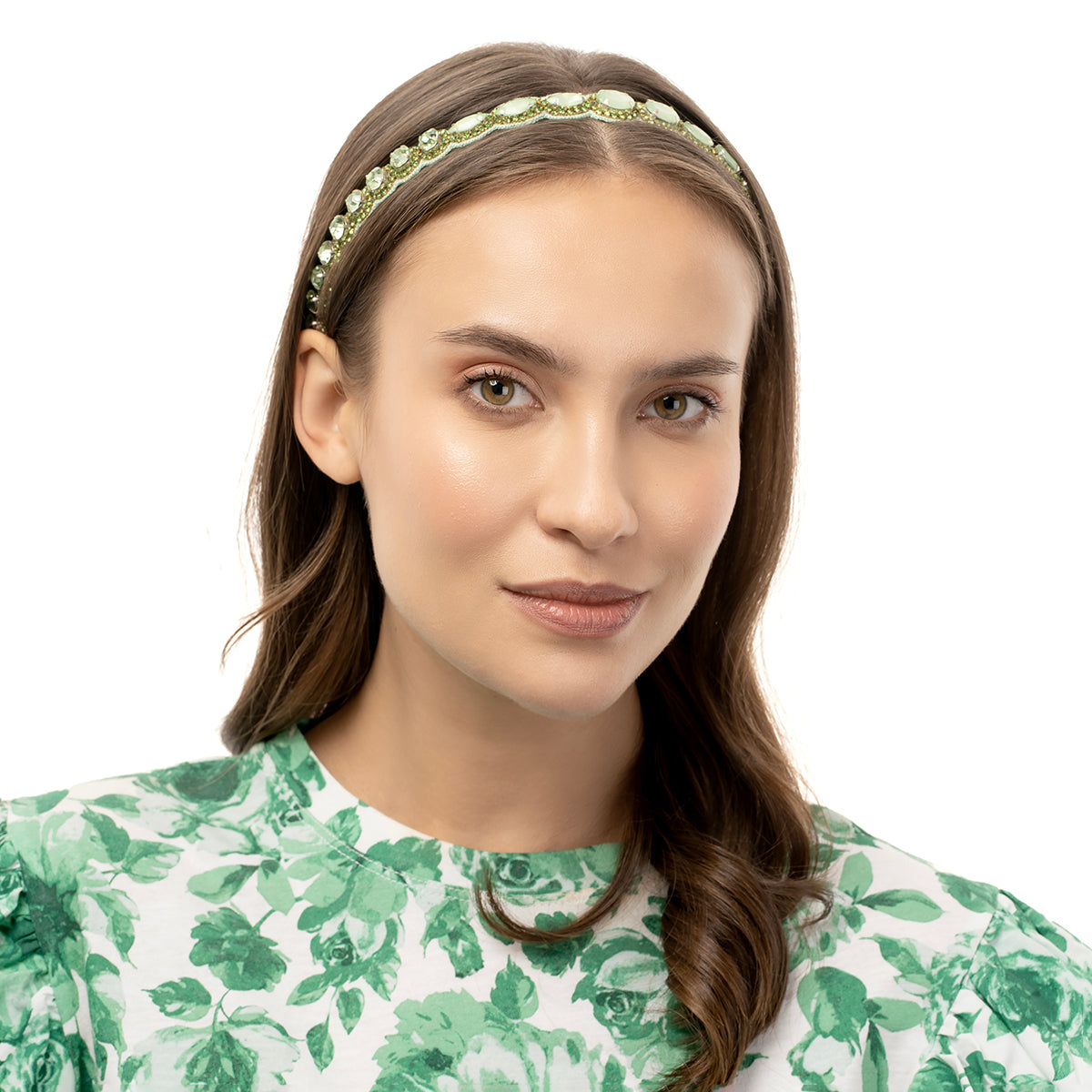 Model wearing handmade Connie Headband