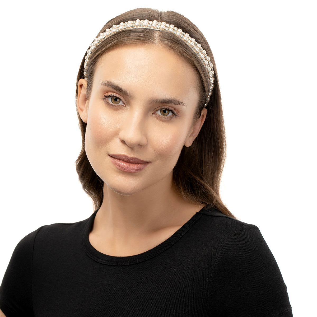 Model wearing handmade Amalie Headband