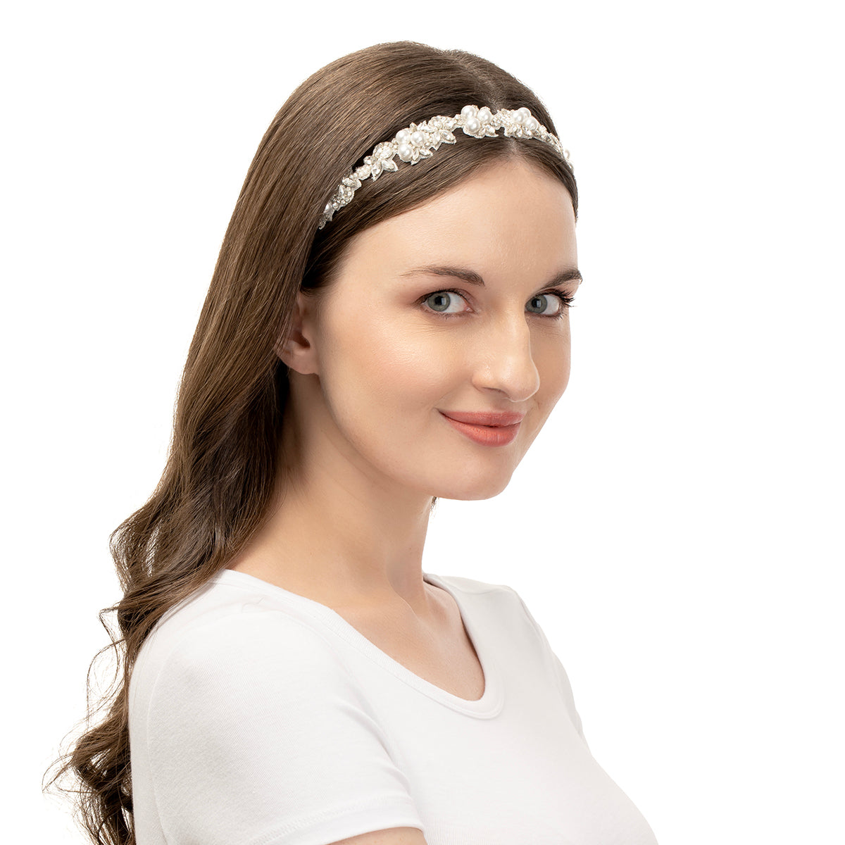 Model wearing handmade Zarela Headband