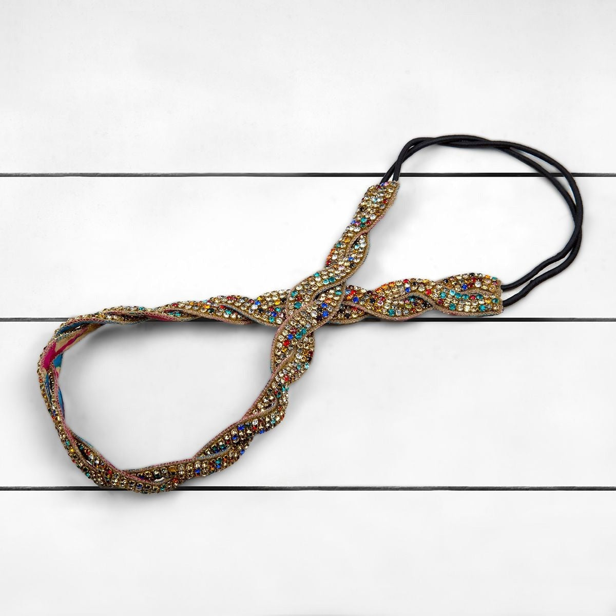 Deepa by Deepa Gurnani Handmade Ashley Elastic Headband Multi Color on Wood Background