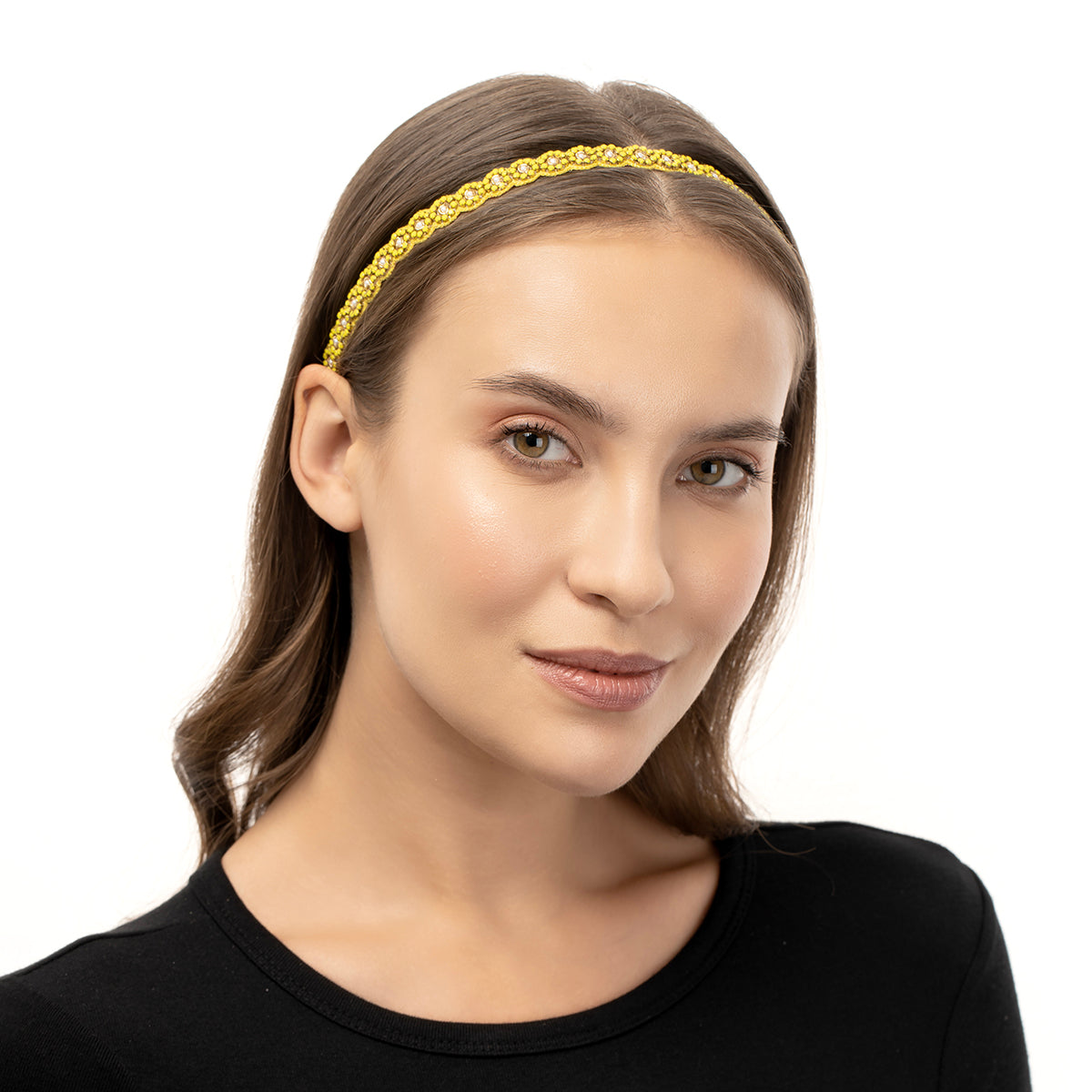 Model wearing our Deepa by Deepa Gurnani Handmade Yellow Auli Headband