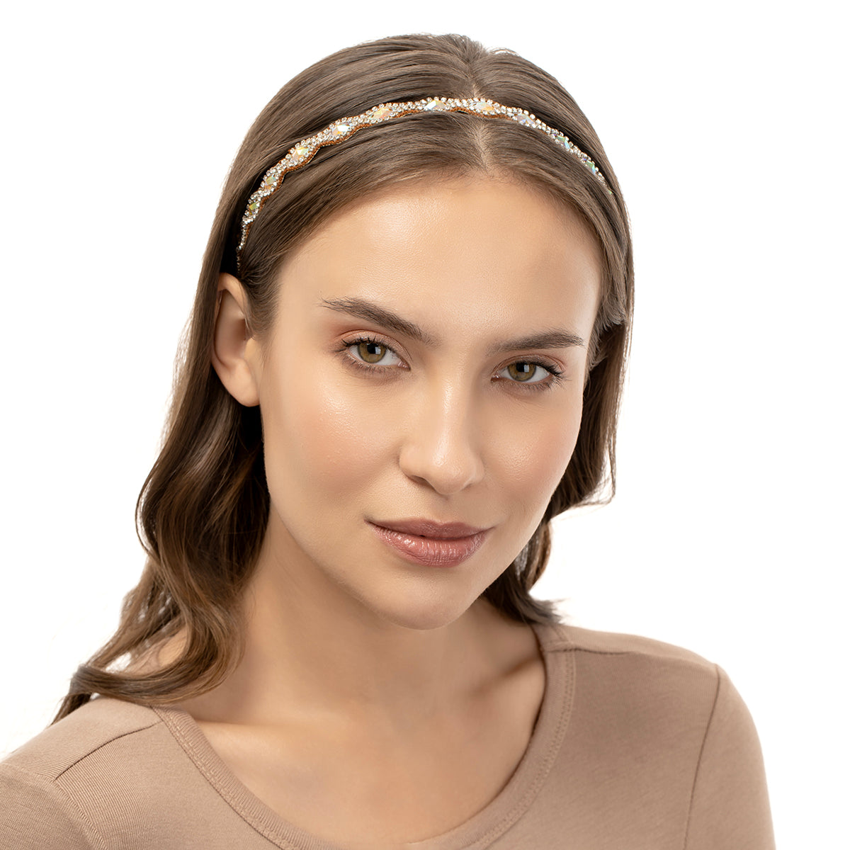 Model wearing our Deepa by Deepa Gurnani Handmade Coffee Color Mia Headband